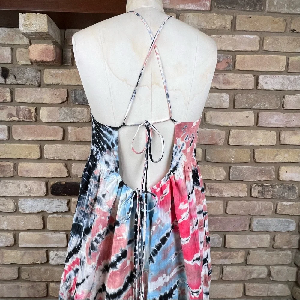 YOUNG FABULOUS & BROKE Strawberry Tropics Tie Dye Haisley Tiered Maxi Dress
